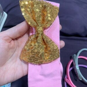 Pink Headband with Gold Sequin Bow